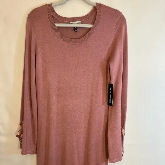 Allison Brittney Womens Size M knit Long Lace up Sleeve Sweater Dress Mauve Pink